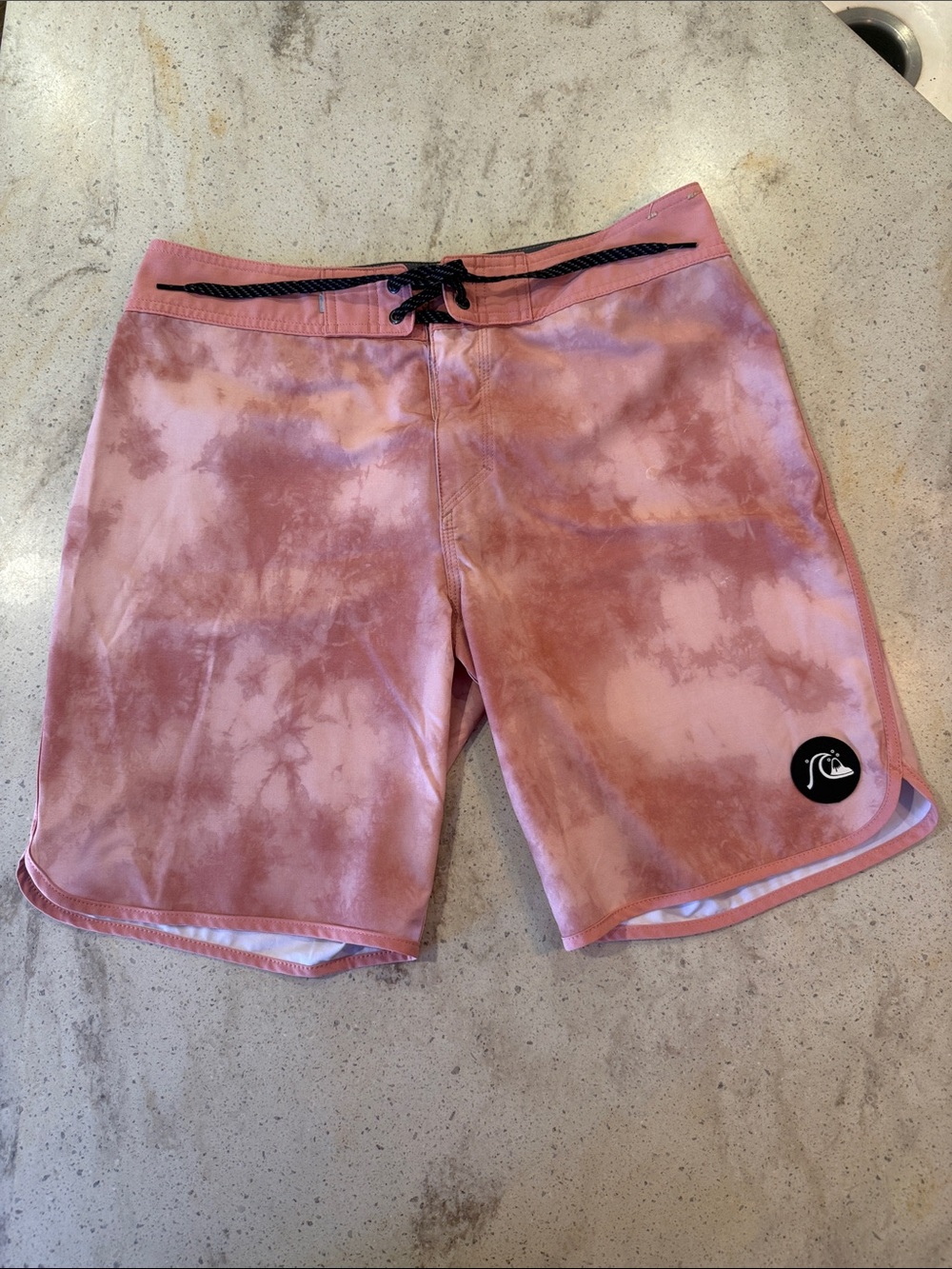 Quiksilver Rose Tie-Dye Swim Trunks with Black Drawstring